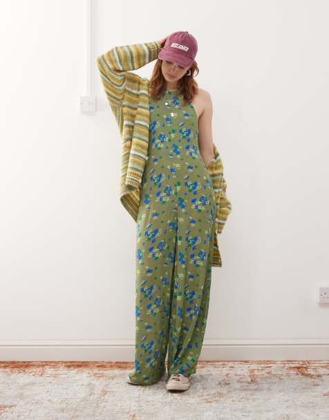 Reclaimed Vintage - Cami-jumpsuit met open achterkant in groen met fijne bloemenprint - view 1