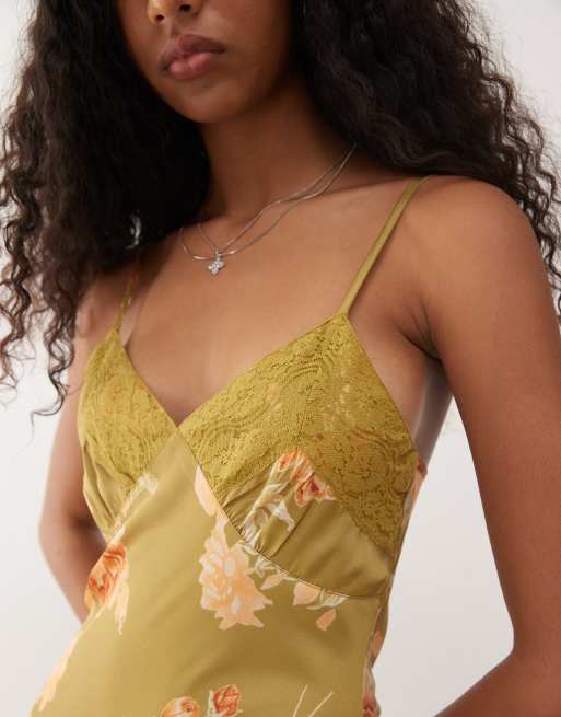 Reclaimed Vintage cami satin maxi slip dress with lace trim in