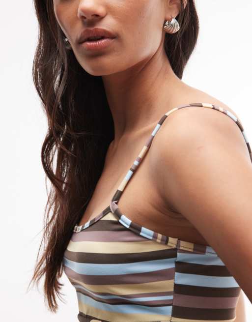 Reclaimed Vintage cami top co-ord in brown polka dot, 3 of 4