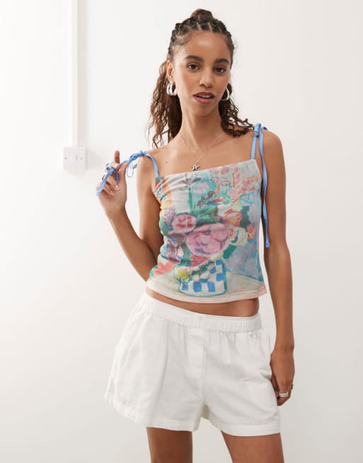 Reclaimed Vintage - Cami-top med sløjfestropper og licenseret Matisse-kunstprint