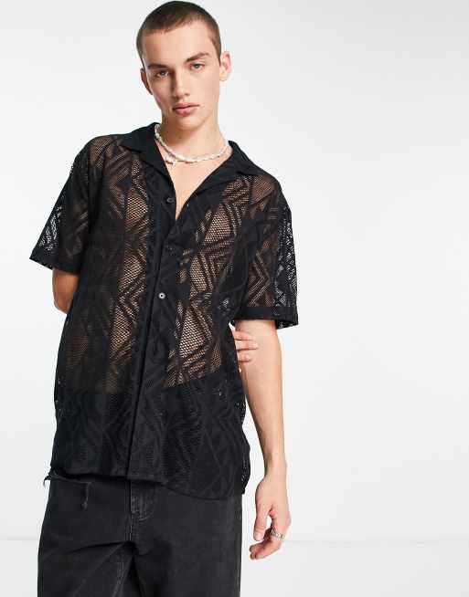 Reclaimed Vintage - Camicia a maniche corte nera in pizzo