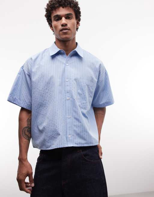 Reclaimed Vintage - Camicia a maniche corte squadrata blu slavato a righe