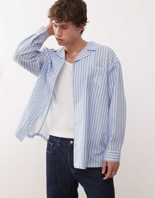 Reclaimed Vintage - Camicia a maniche lunghe blu gessato