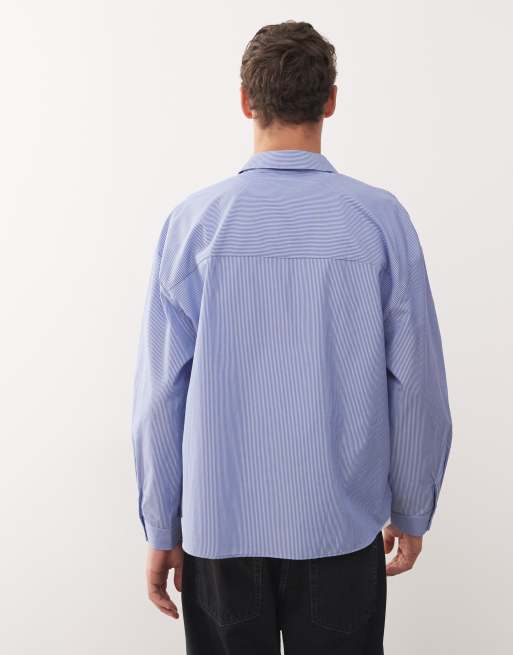 Reclaimed Vintage - Camicia a maniche lunghe oversize blu gessata, 3 di 5