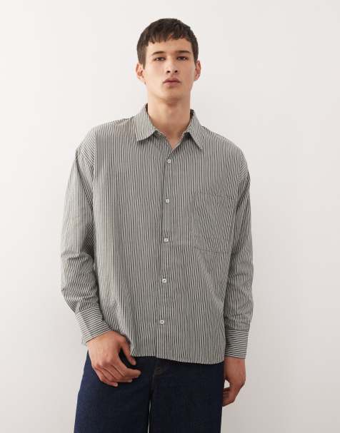 Reclaimed Vintage - Camicia a maniche lunghe squadrata kaki gessata - view 1