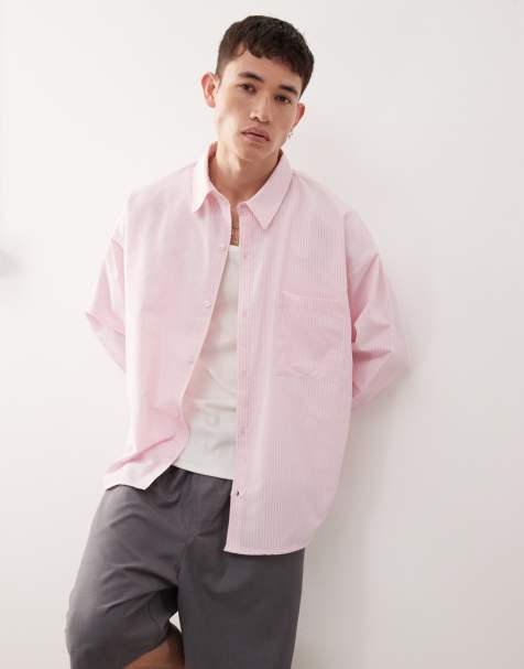 Reclaimed Vintage - Camicia a maniche lunghe squadrata rosa gessata - view 1