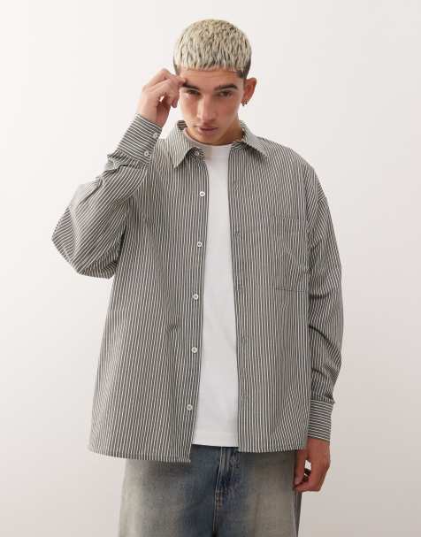 Reclaimed Vintage - Camicia a maniche lunghe squadrata verde gessata - view 1