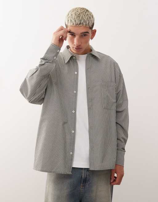 Reclaimed Vintage - Camicia a maniche lunghe squadrata verde gessata
