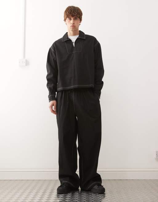 Reclaimed Vintage - Camicia a maniche lunghe stile pullover nera con cuciture a contrasto, 2 di 5