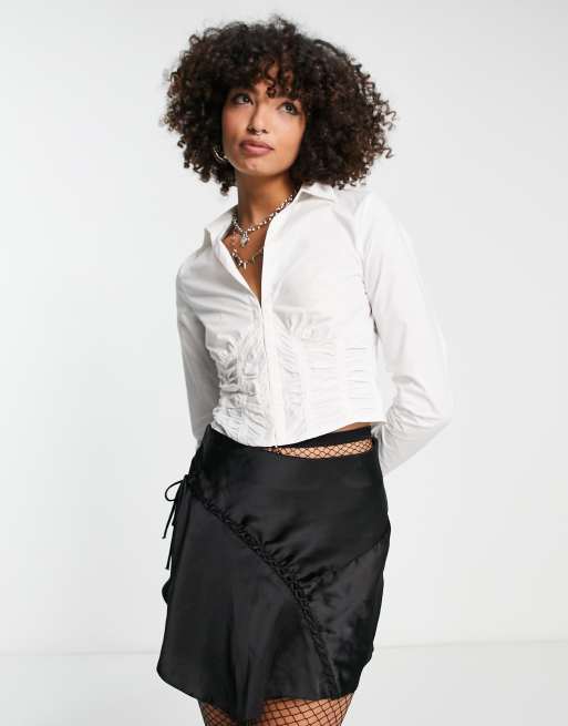 Reclaimed Vintage - Camicia attillata a corsetto bianca