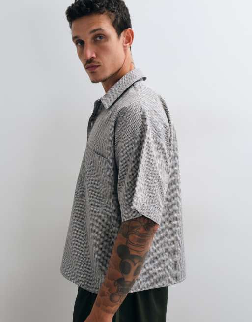 Reclaimed Vintage camicia boxy a maniche corte a quadri marrone, 4 di 5
