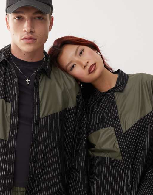 Reclaimed Vintage - Camicia corta genderless in nylon e gessata, 3 di 4