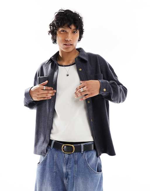 Reclaimed Vintage - Camicia giacca in lana sintetica blu navy