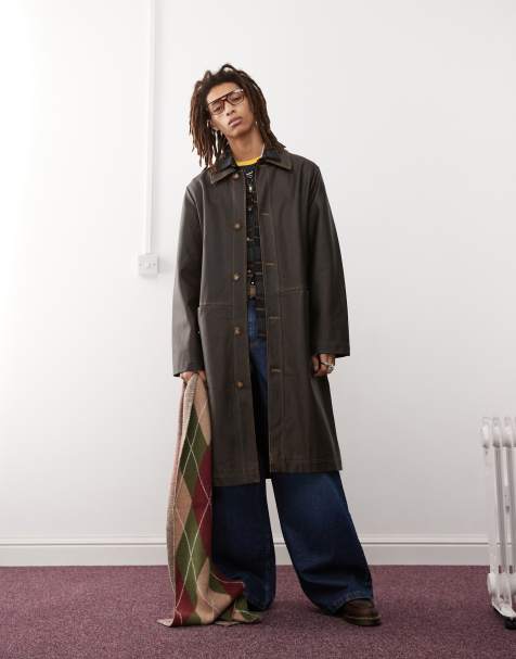 Reclaimed Vintage - Camicia giacca taglio lungo in pelle sintetica color marrone slavato scuro - view 1