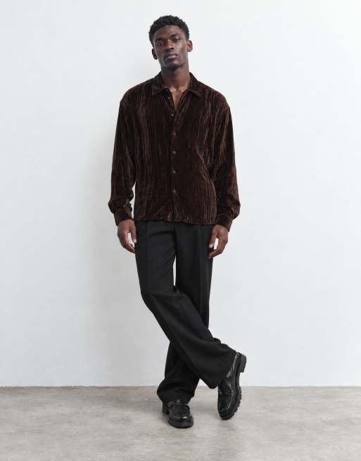 Reclaimed Vintage camicia in velluto arricciata marrone, 6 di 9