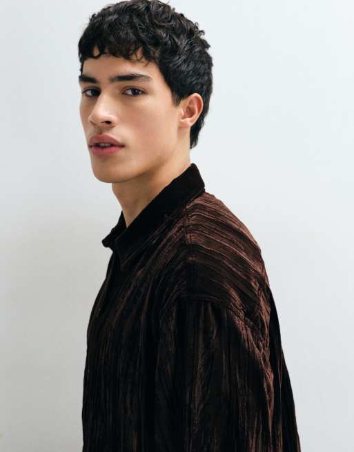 Reclaimed Vintage camicia in velluto stropicciato marrone, 5 di 5