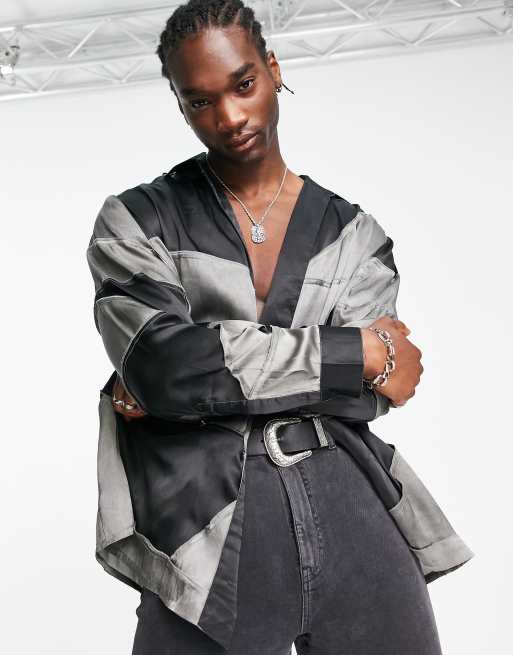 Reclaimed Vintage - Camicia incrociata in raso patchwork - In edizione limitata