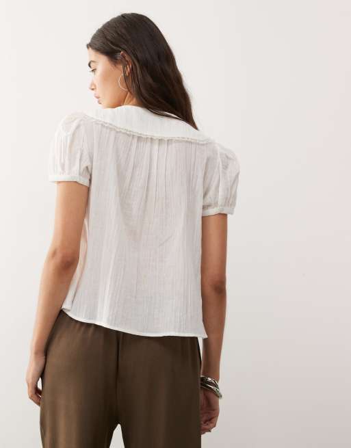 Reclaimed Vintage Camicia morbida color avorio con colletto alla