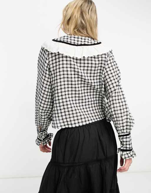 Reclaimed Vintage - Camicia nera e bianca a quadri con colletto oversize, 2 di 4