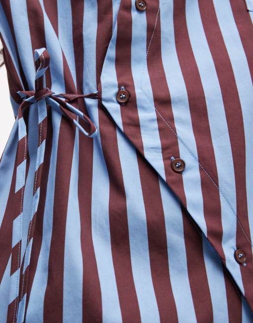 Reclaimed Vintage - Camicia oversize blu e prugna a righe con abbottonatura asimmetrica, 2 di 4