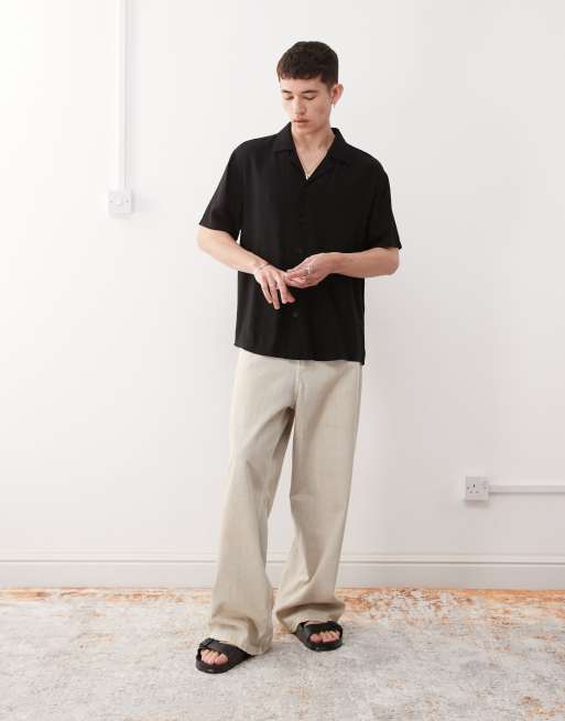 Reclaimed Vintage - Camicia oversize nera in misto lino, 3 di 4