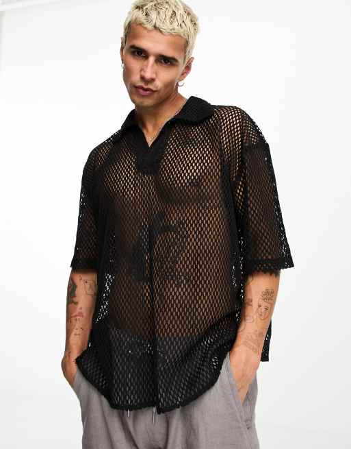 Reclaimed Vintage - Camicia polo comoda unisex in rete nera