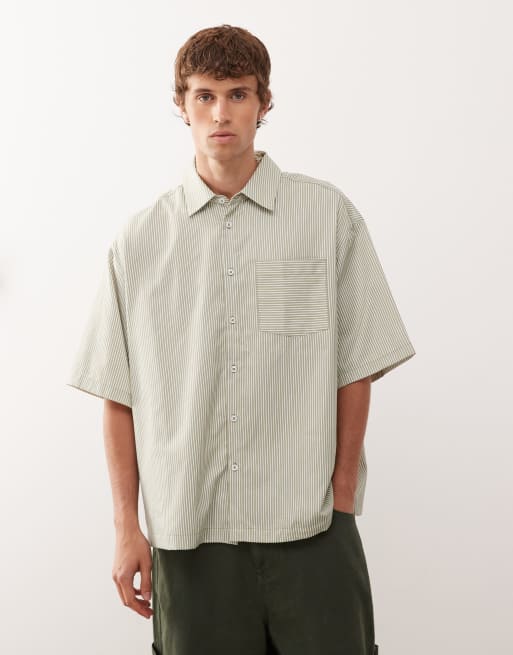 Reclaimed Vintage - Camicia squadrata a maniche corte verde gessata
