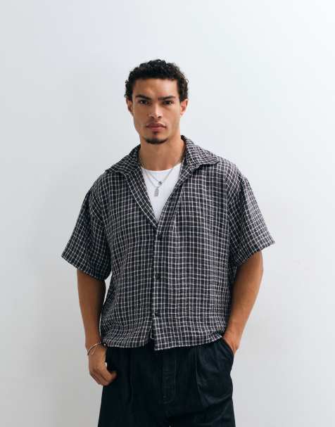 Reclaimed Vintage - Camicia squadrata corta a maniche corte color cioccolato a quadri - view 1