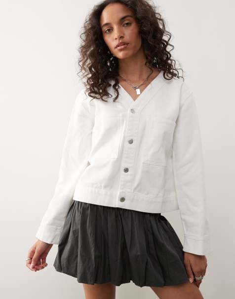 Reclaimed Vintage - Camicia stile baseball in denim écru - view 1