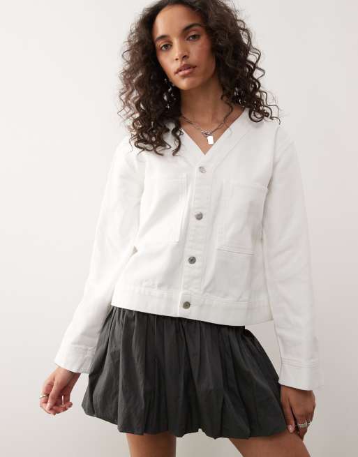 Reclaimed Vintage - Camicia stile baseball in denim écru