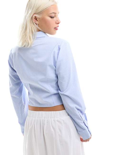 Reclaimed Vintage - Camicia taglio corto blu con motivo gessato, 4 di 4