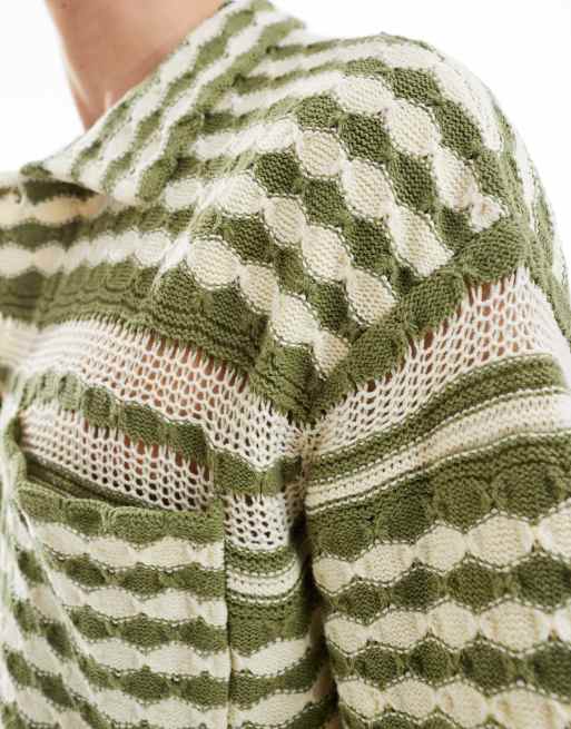 Reclaimed Vintage - Camicia unisex all'uncinetto a righe in maglia, 2 di 4