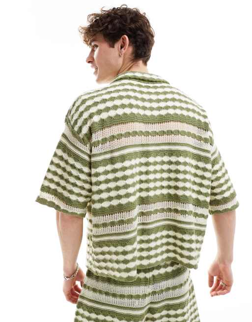 Reclaimed Vintage - Camicia unisex all'uncinetto a righe in maglia, 4 di 4