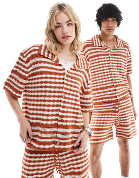 Reclaimed Vintage - Camicia unisex all'uncinetto a righe in maglia - view 1