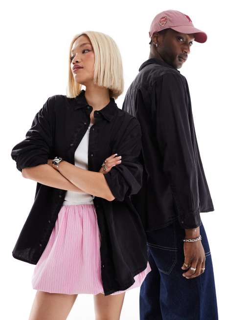Reclaimed Vintage - Camicia unisex in denim nero slavato 