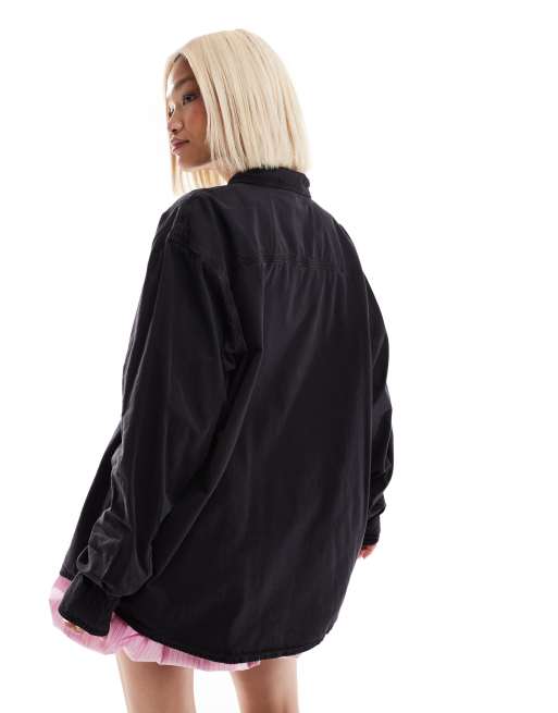 Reclaimed Vintage - Camicia unisex in denim nero slavato , 4 di 4