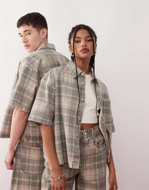Reclaimed Vintage - Camicia unisex squadrata in denim a quadri - view 1