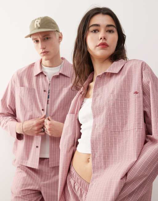 Reclaimed Vintage - Camicia unisex squadrata taglio corto rossa a quadri