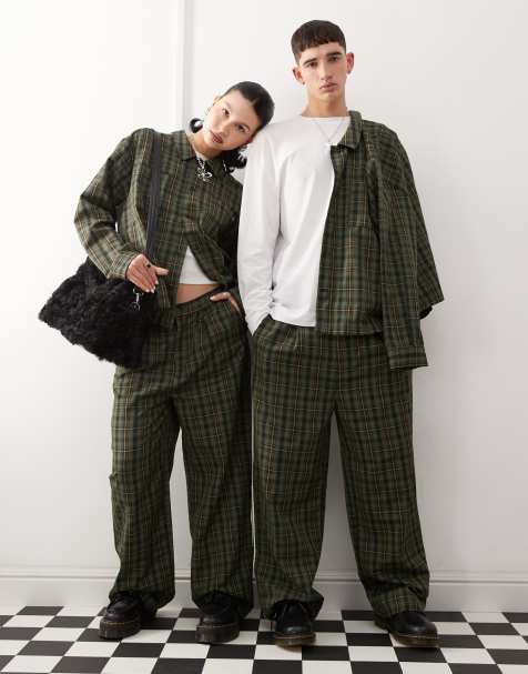 Reclaimed Vintage - Camicia unisex squadrata taglio corto verde a quadri - view 1