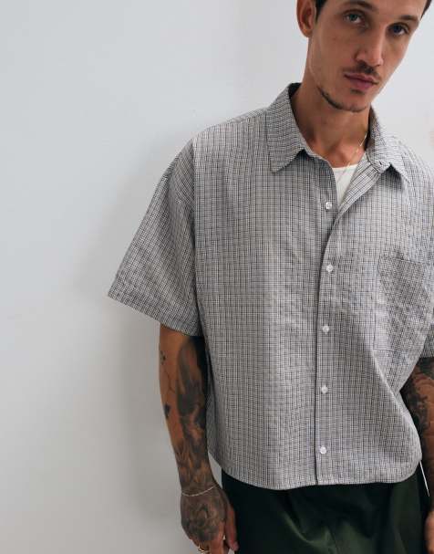 Reclaimed Vintage - camisa boxy de manga corta a cuadros marrones - view 1