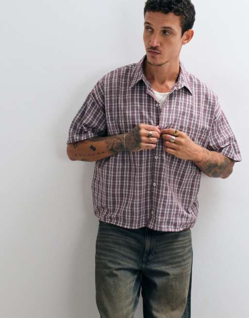 Reclaimed Vintage - camisa boxy de manga corta a cuadros rojos, 2 de 5