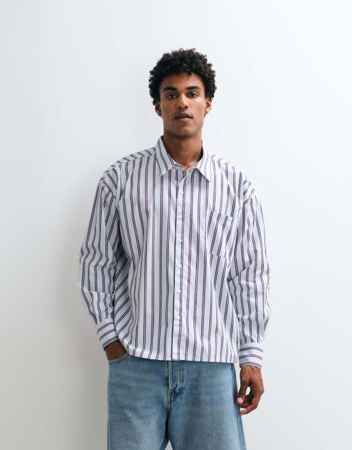reclaimed Vintage - Camisa rosa a rayas extragrande de manga larga