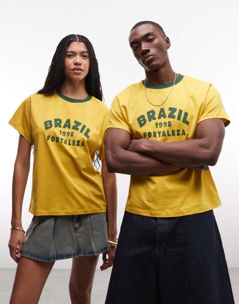 Reclaimed Vintage - Camiseta amarilla unisex con ribetes verdes en contraste y texto - view 1