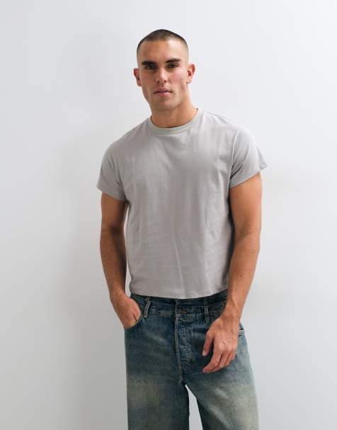 Reclaimed Vintage - camiseta boxy corta en gris - view 1