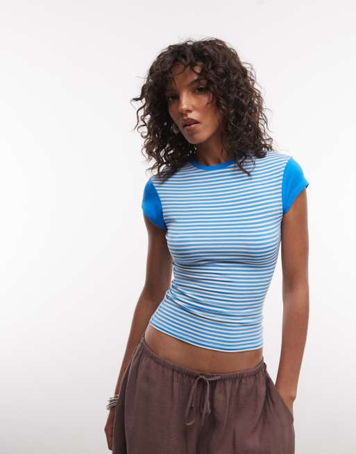 Reclaimed Vintage - camiseta de manga de casquillo a rayas en turquesa, 3 de 4