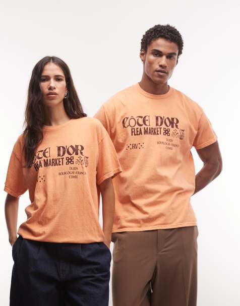 Reclaimed Vintage - camiseta de punto unisex con estampado de mercado de pulgas en naranja - view 1