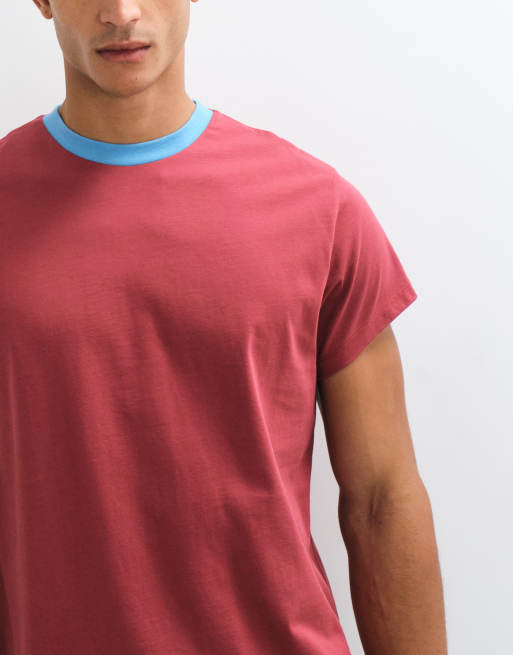 Reclaimed Vintage - camiseta ringer en burdeos con contraste, 3 de 5