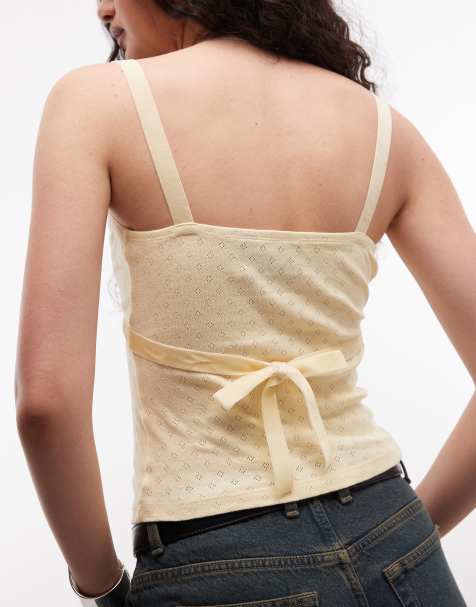 Reclaimed Vintage – Camisole-Oberteil in Gelb mit Samtbesatz - view 1