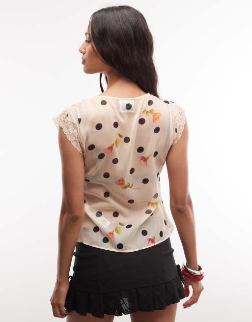 Reclaimed Vintage Camisole-Top mit eingesetzter Spitze im Blumen-Punktmuster, 4 von 4