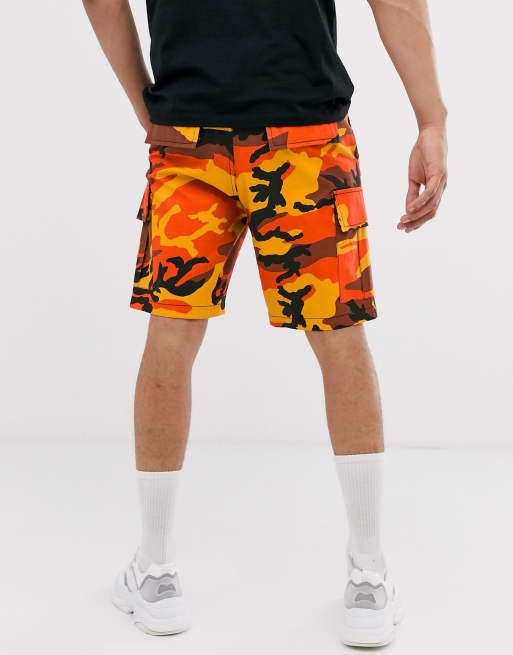 Reclaimed Vintage camo cargo shorts in orange